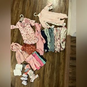 Newborn lot onesies, footies, mittens